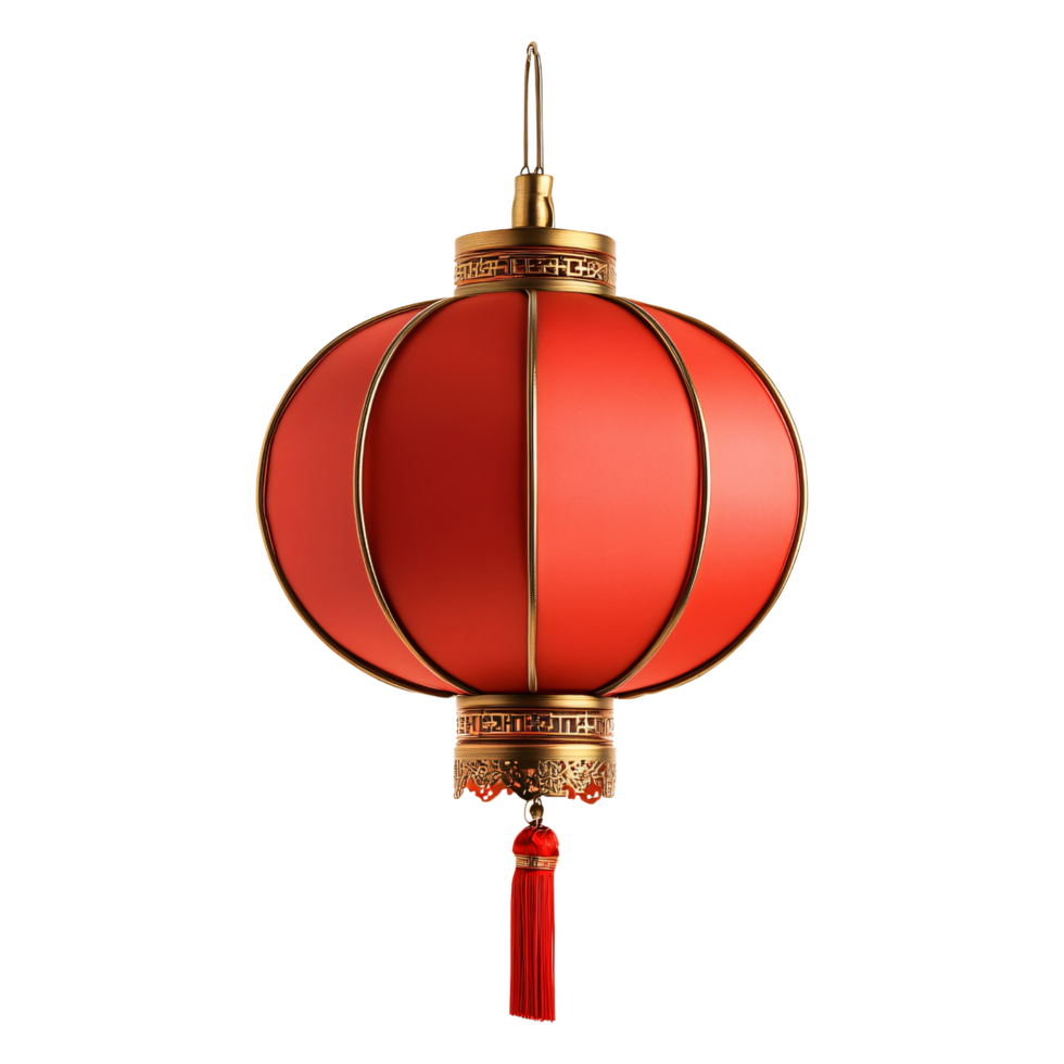 Traditional red Chinese New Year Lantern with gold accents isolated on transparent background png