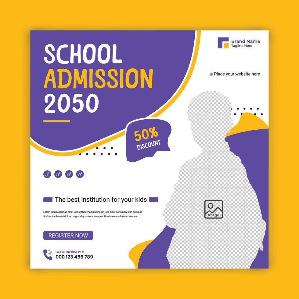 School admission social media post or Web banner template design vector