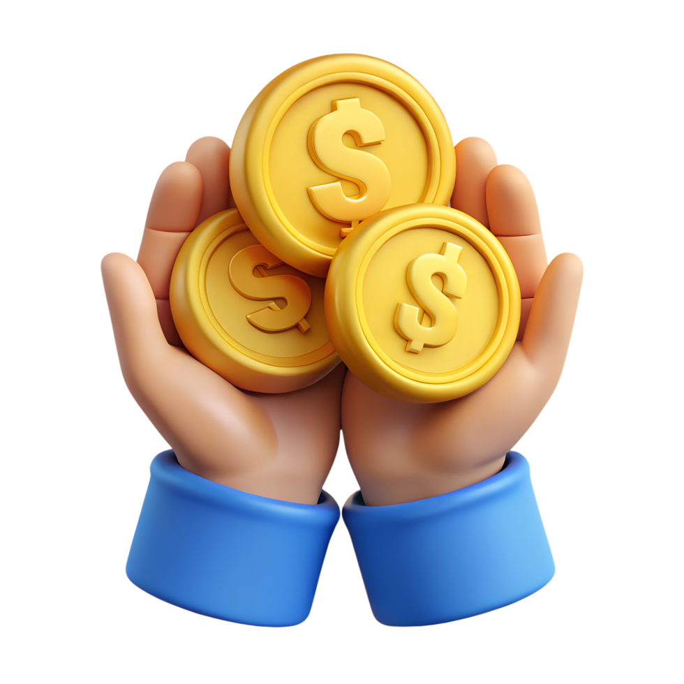 Human hands with golden dollars coins isolated on the transparent background png