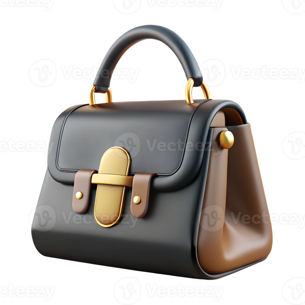 Black leather handbag 3d illustration isolated on the transparent background png