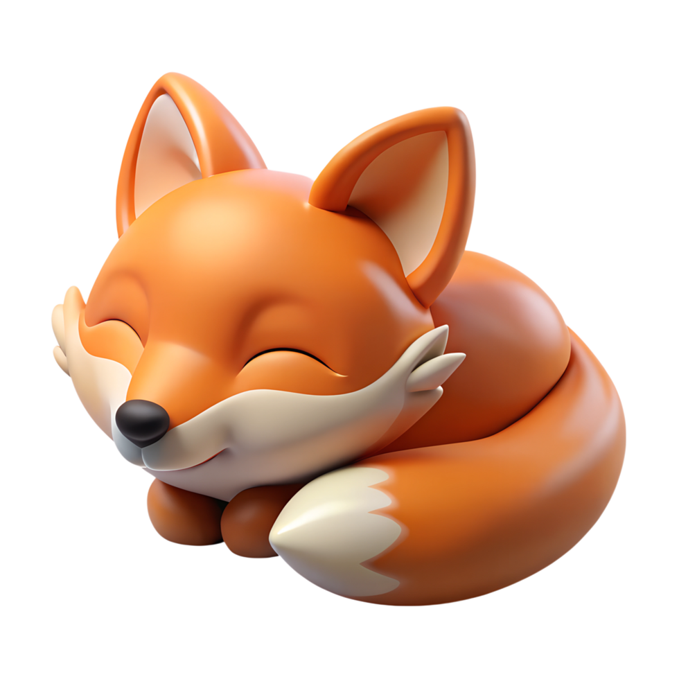 Cute little fluffy sleeping fox 3d illustration isolated on the transparent background png