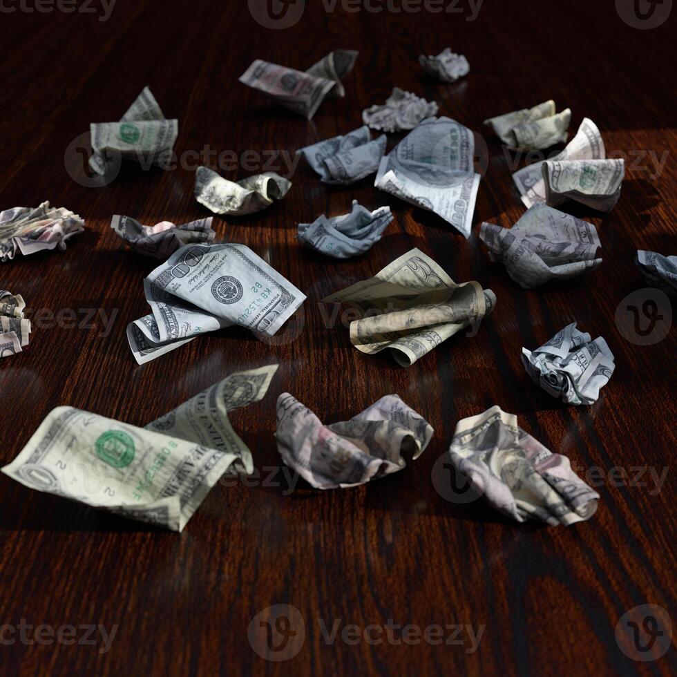 Crumpled Dollars On A Table photo