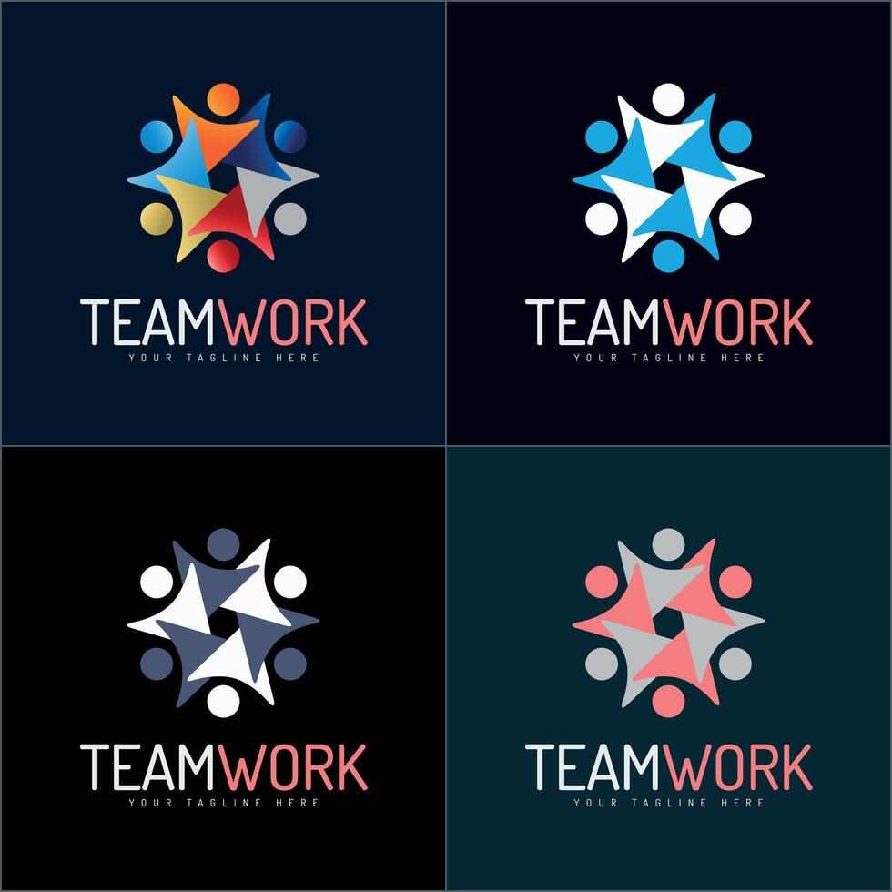 team work hexagram stars modern logo set template design vector