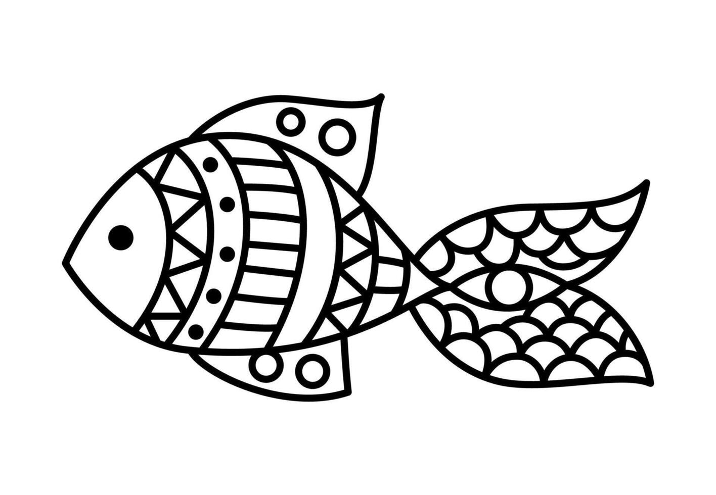 Hand drawn linear fish isolated on white. Coloring page for kids vector