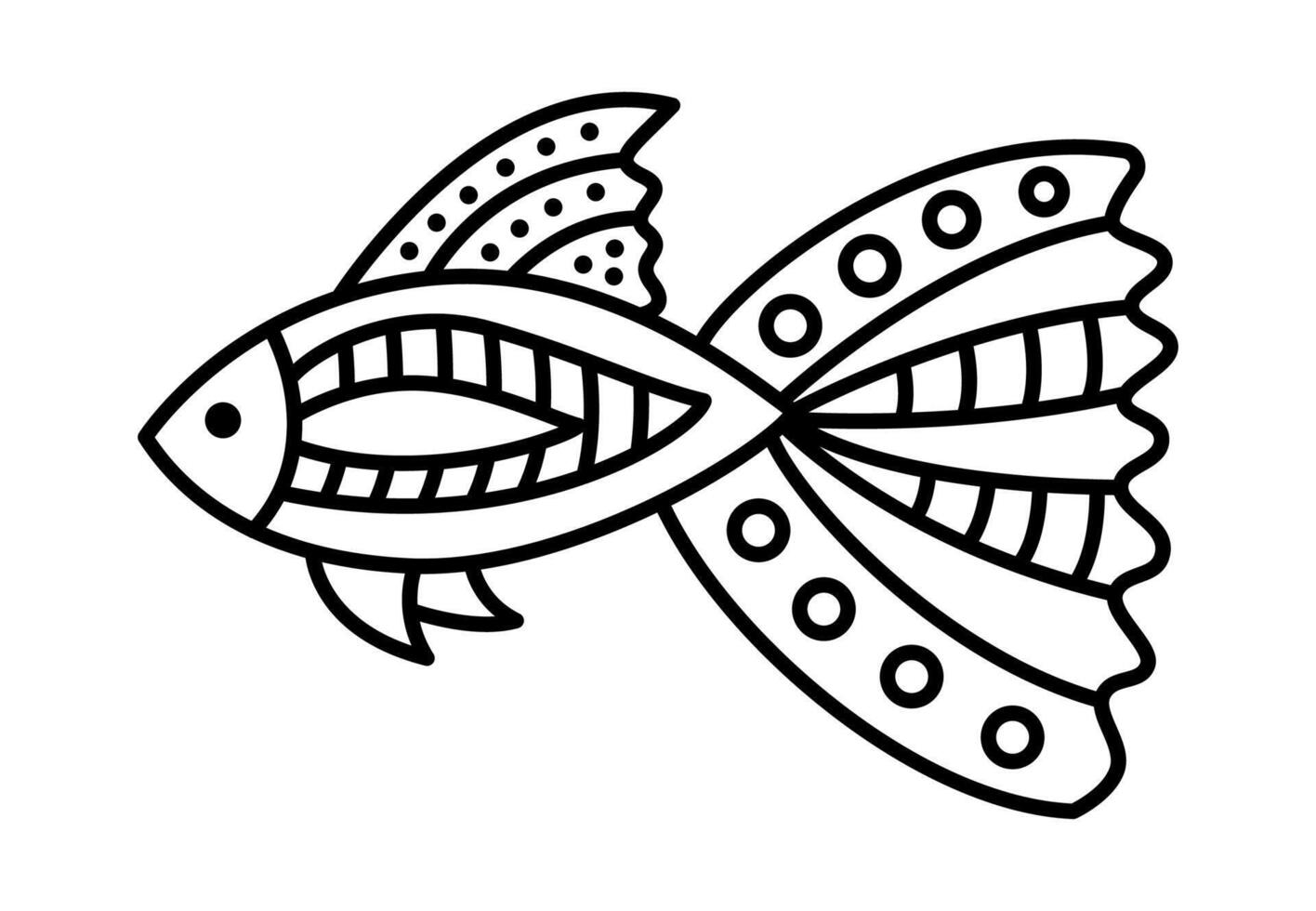 Hand drawn linear fish isolated on white. Bold coloring page for kids vector