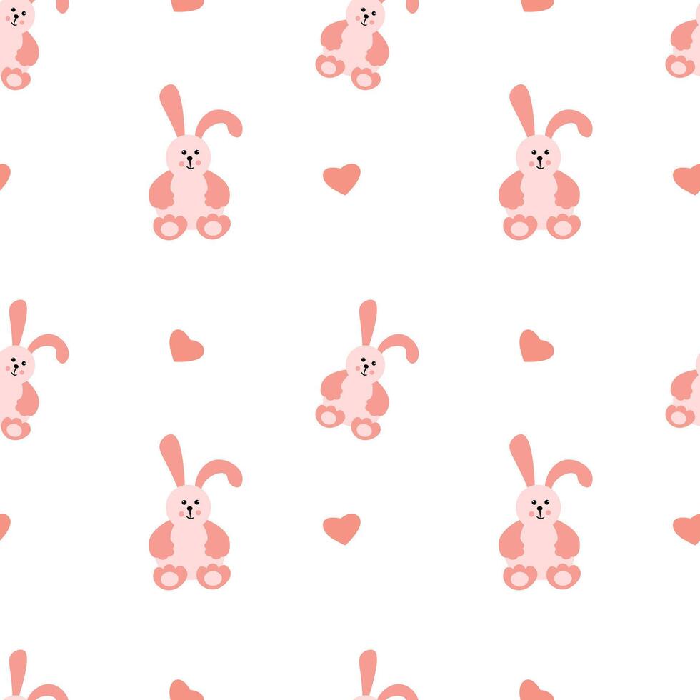 Seamless, childish pattern with pink bunnies on a white background vector