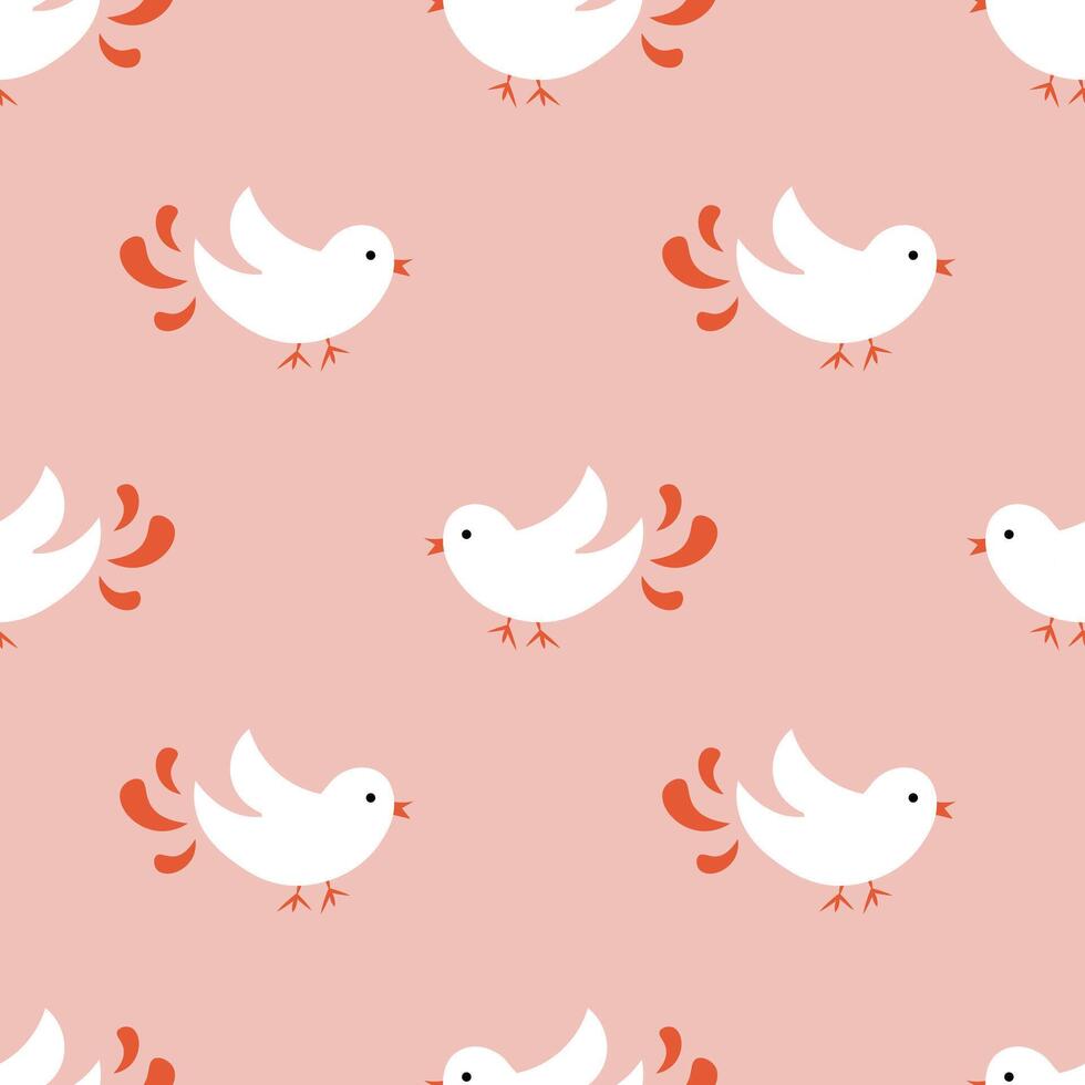 Seamless pattern with white birds on a pink background vector