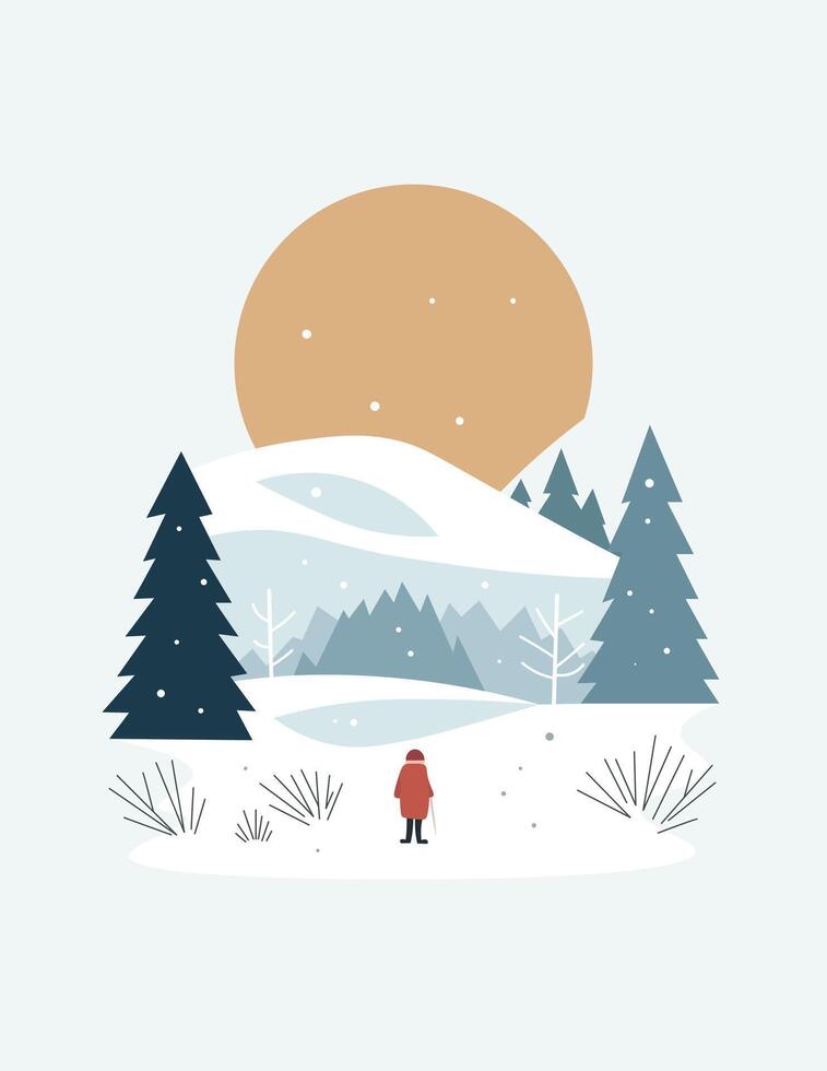 A Solitary Wanderer Beneath the Golden Winter vector
