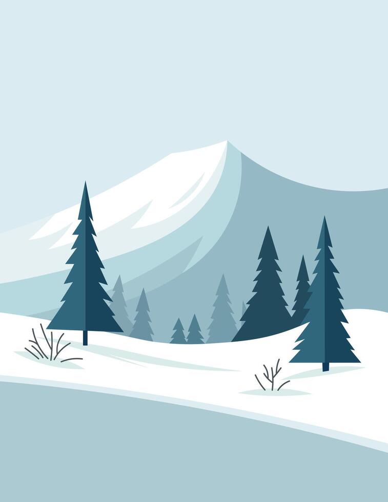 Serene Winter Landscape with Snowy Pines vector