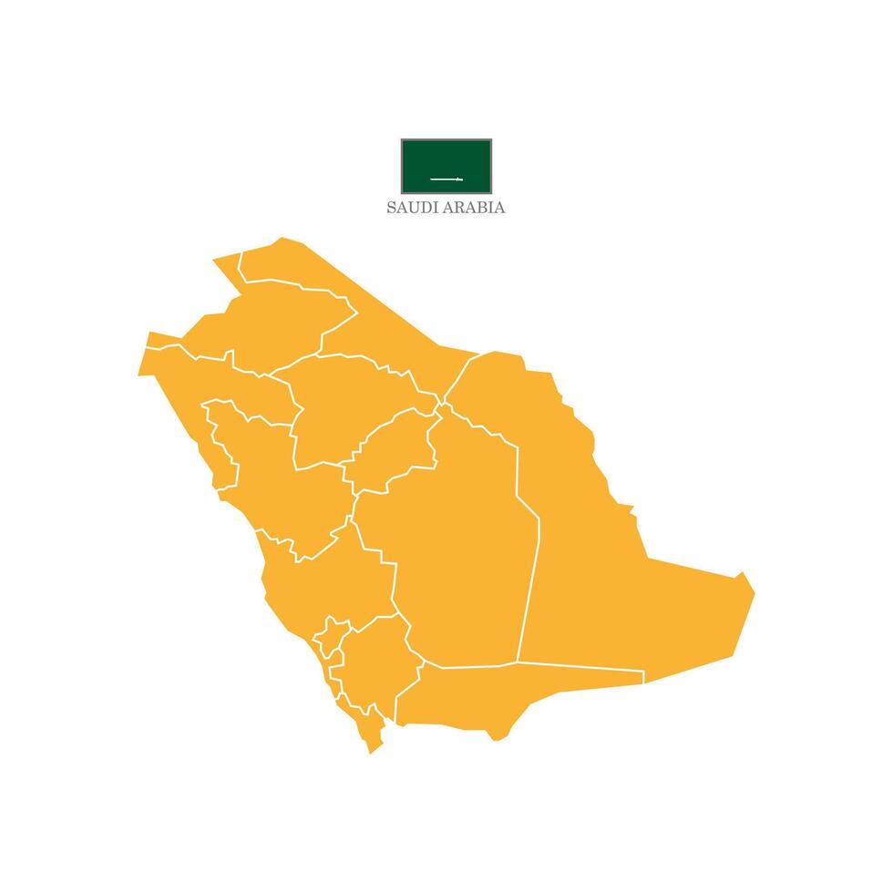 Orange map of Saudi Arabia's territories, featuring states and borders. White flat design isolated on a white background. Highly detailed illustration. vector