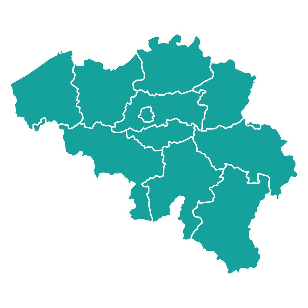 Turquoise map of Belgium with states and territorie vector