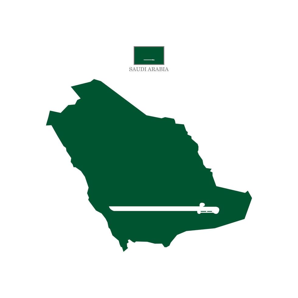 Silhouette map of Saudi Arabia's territories styled with the national flag. An outline design without regions, isolated on a white background. Highly detailed illustration. vector