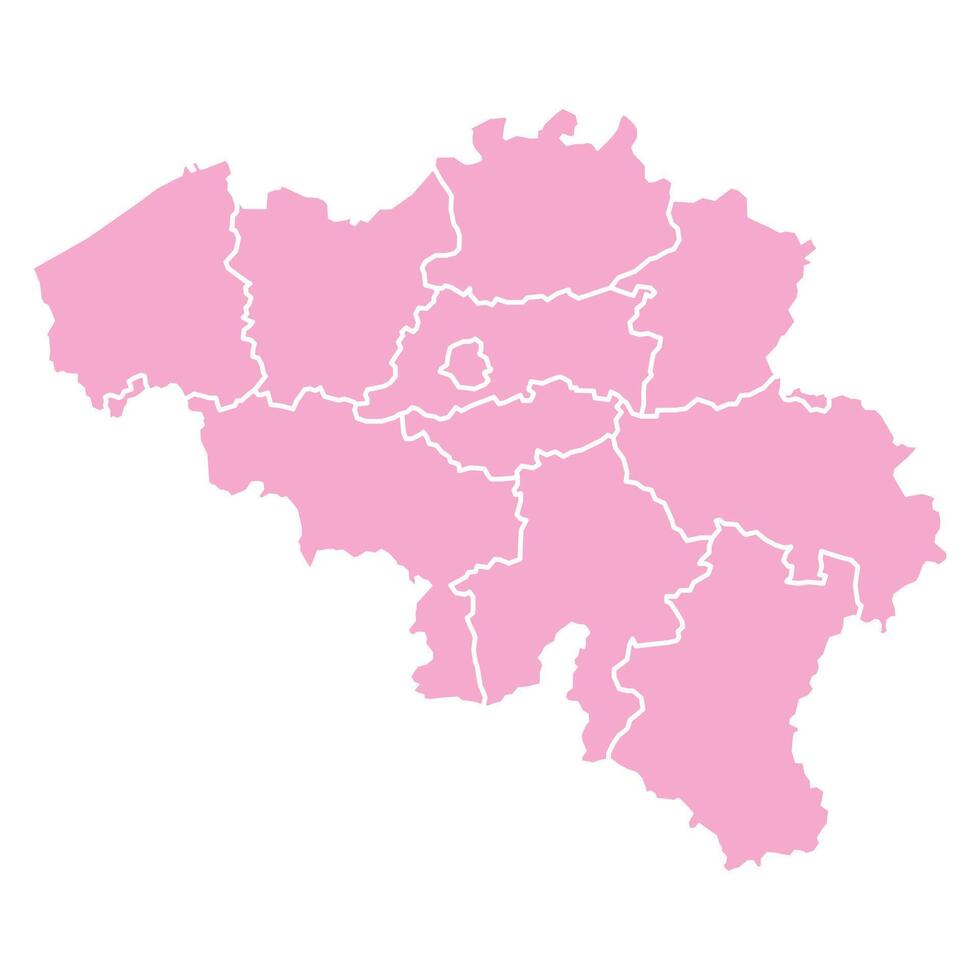 Pink map of Belgium with states and territorie vector