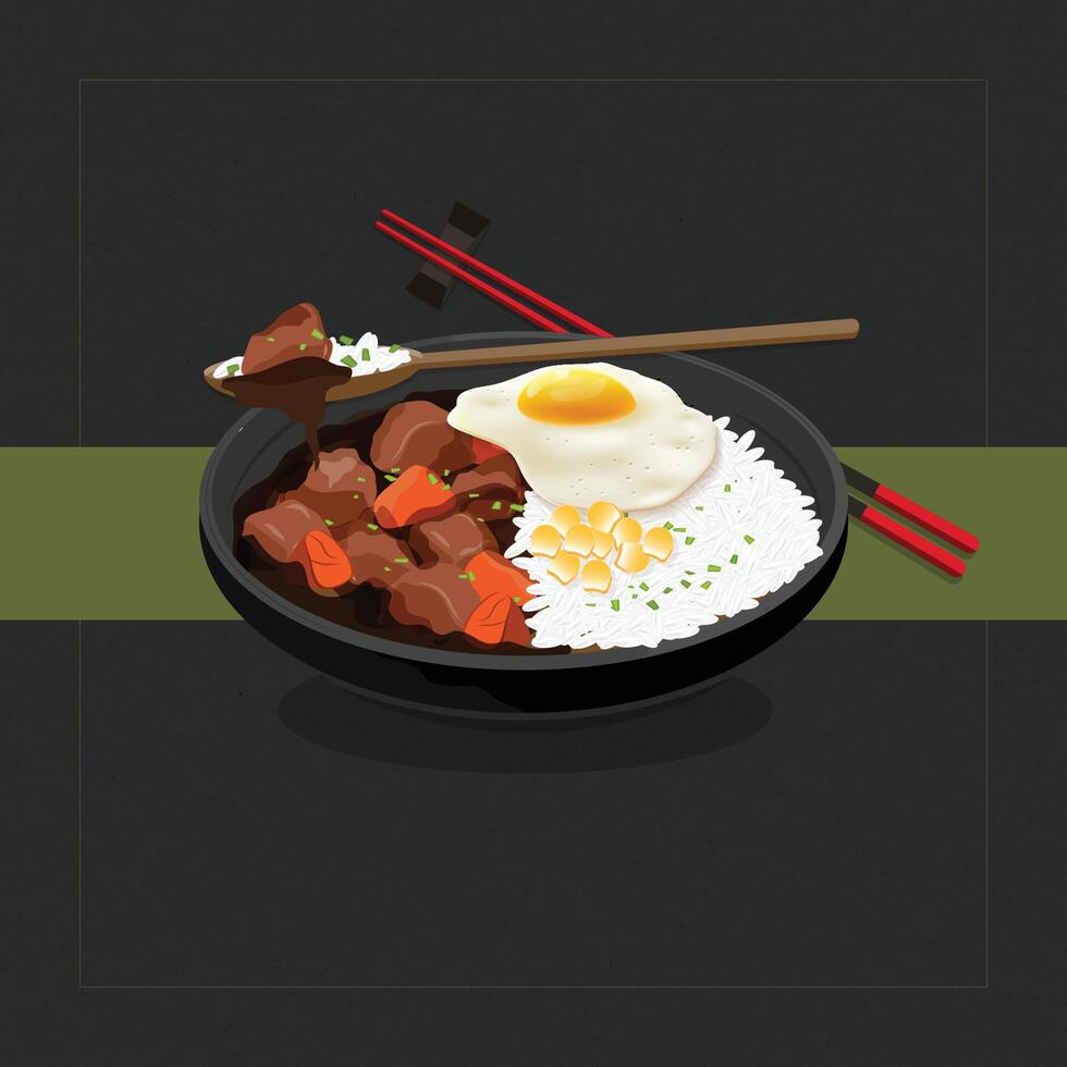 Illustration of Japanese curry rice, a traditional dish from Japanese cuisine vector