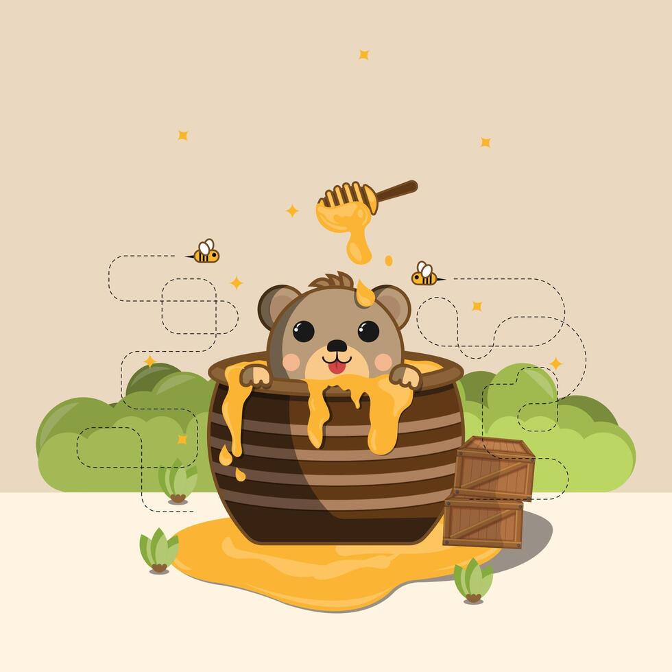 A bear eating honey from the pot vector