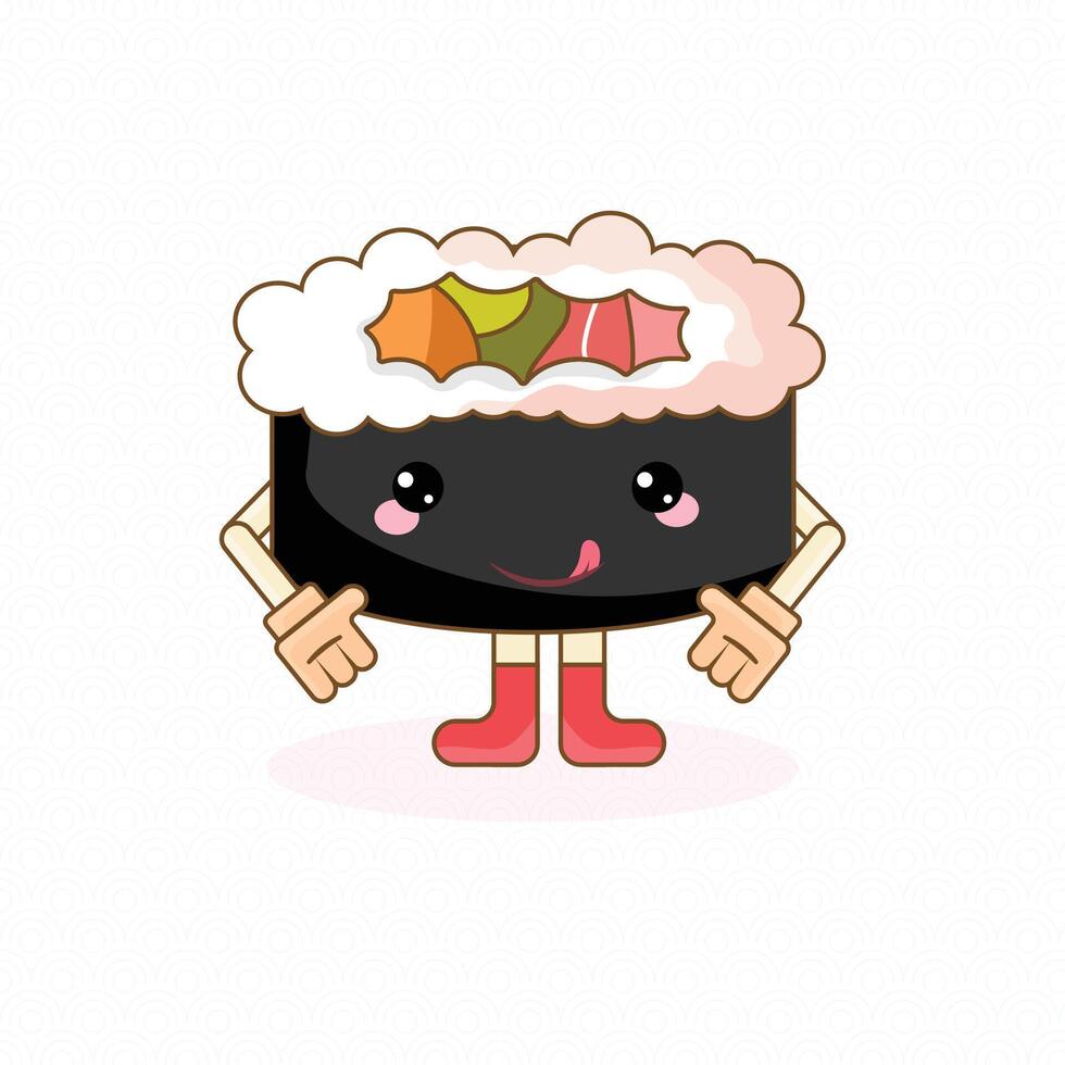 Cute Japanese kawaii sushi roll character vector