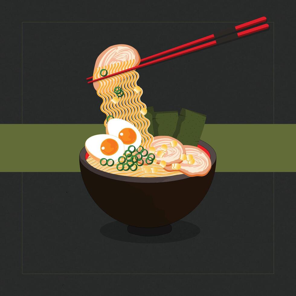 Ramen noodles illustration. Isolated Japanese food vector