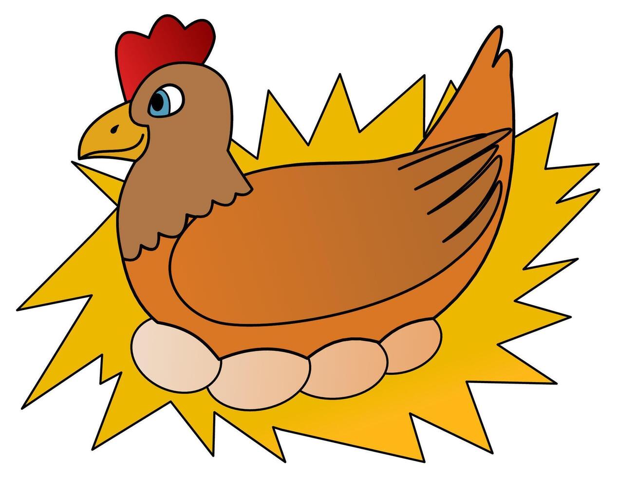 Illustration of a hen brooding her eggs in a nest vector