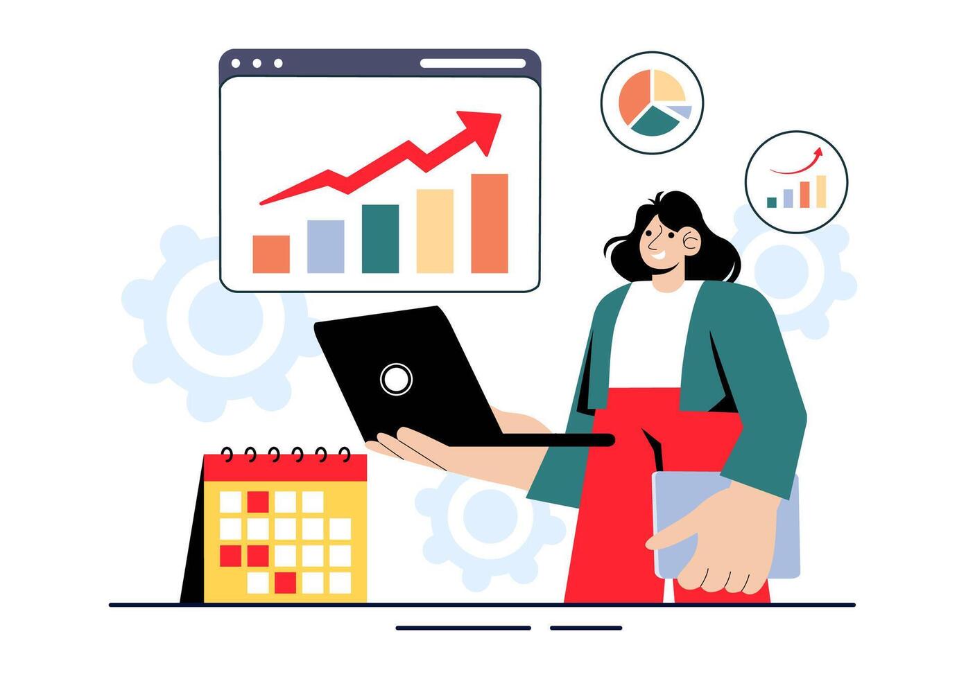 Business Strategy and Management Illustration Featuring Team Collaboration in a Flat Cartoon Background vector