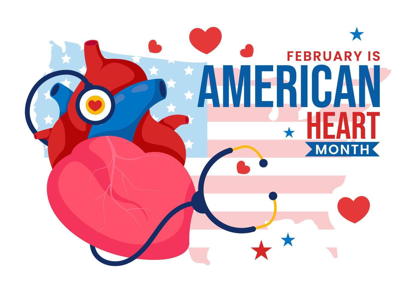 February is American Heart Month Graphic with Flag and Heart for Health Awareness Campaign vector
