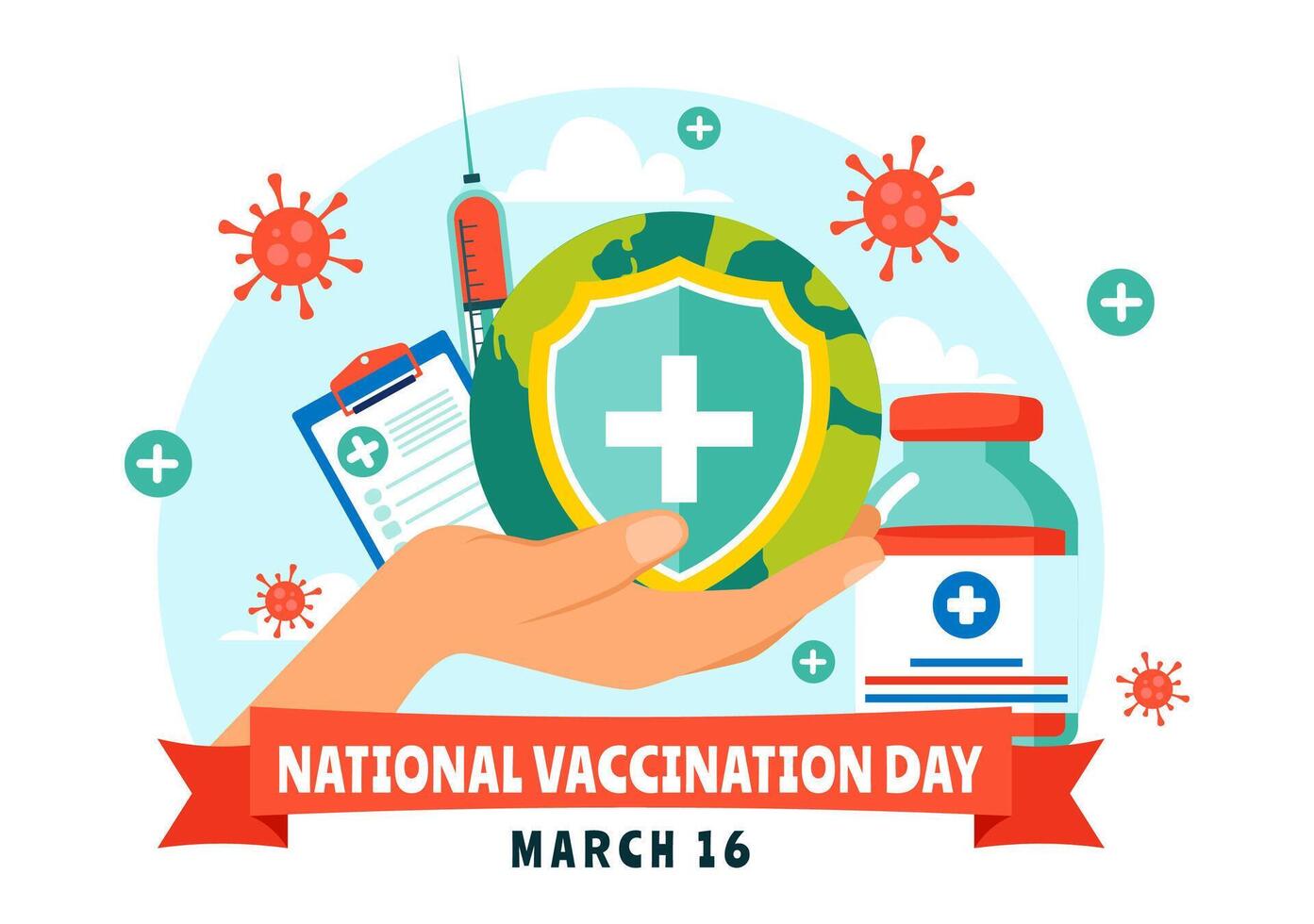 Flat Cartoon Illustration for National Vaccination Day on March 16 vector