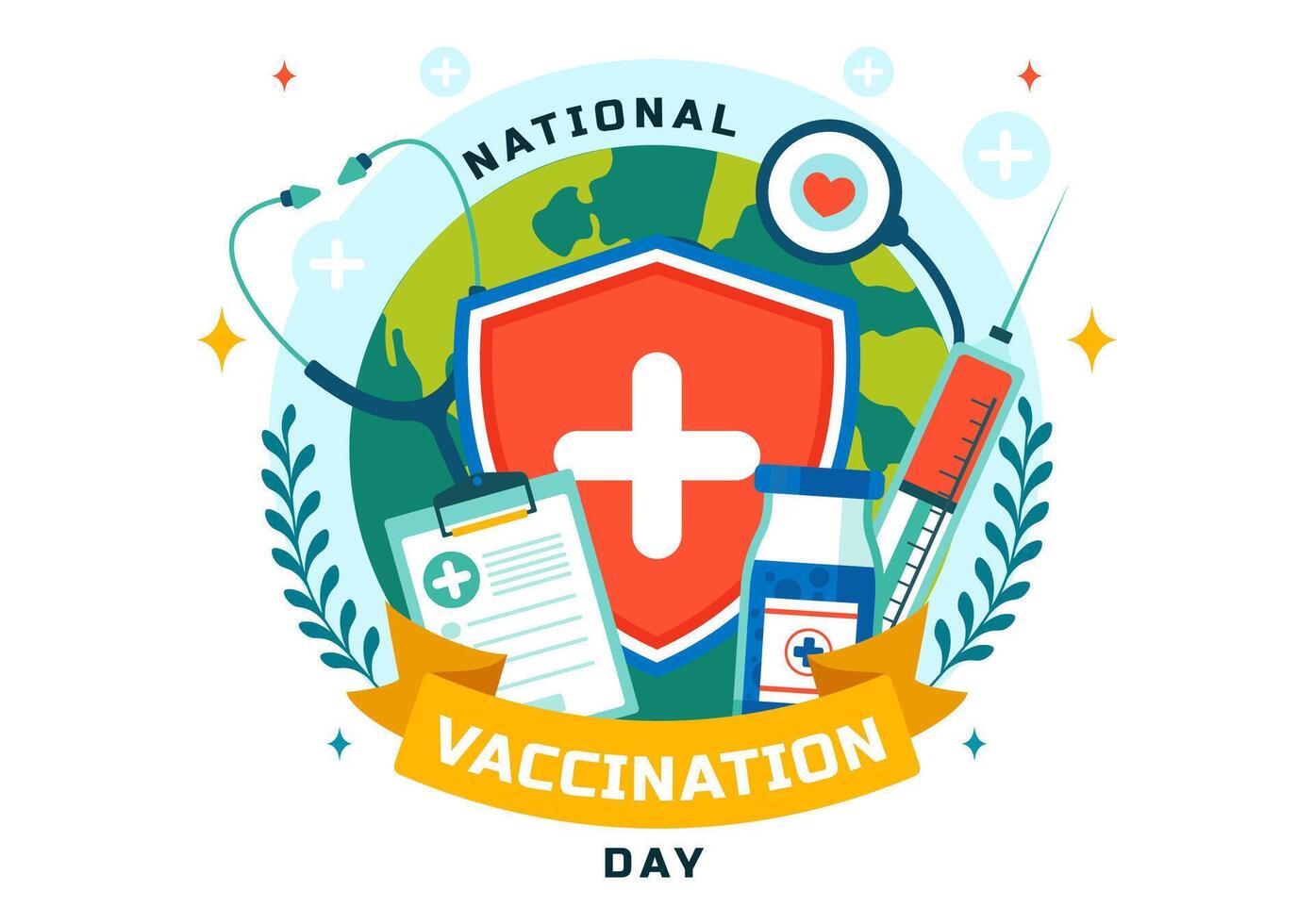 National Vaccination Day Illustration on March 16 Featuring Vaccines and Health Awareness vector