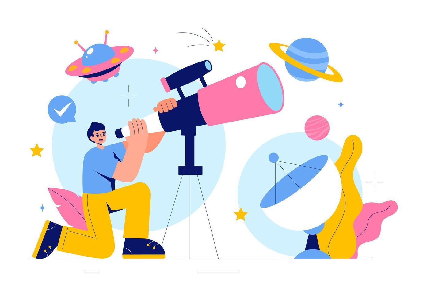 Cosmic Discovery Illustration of People Exploring the Night Sky Full of Stars and Galaxies vector