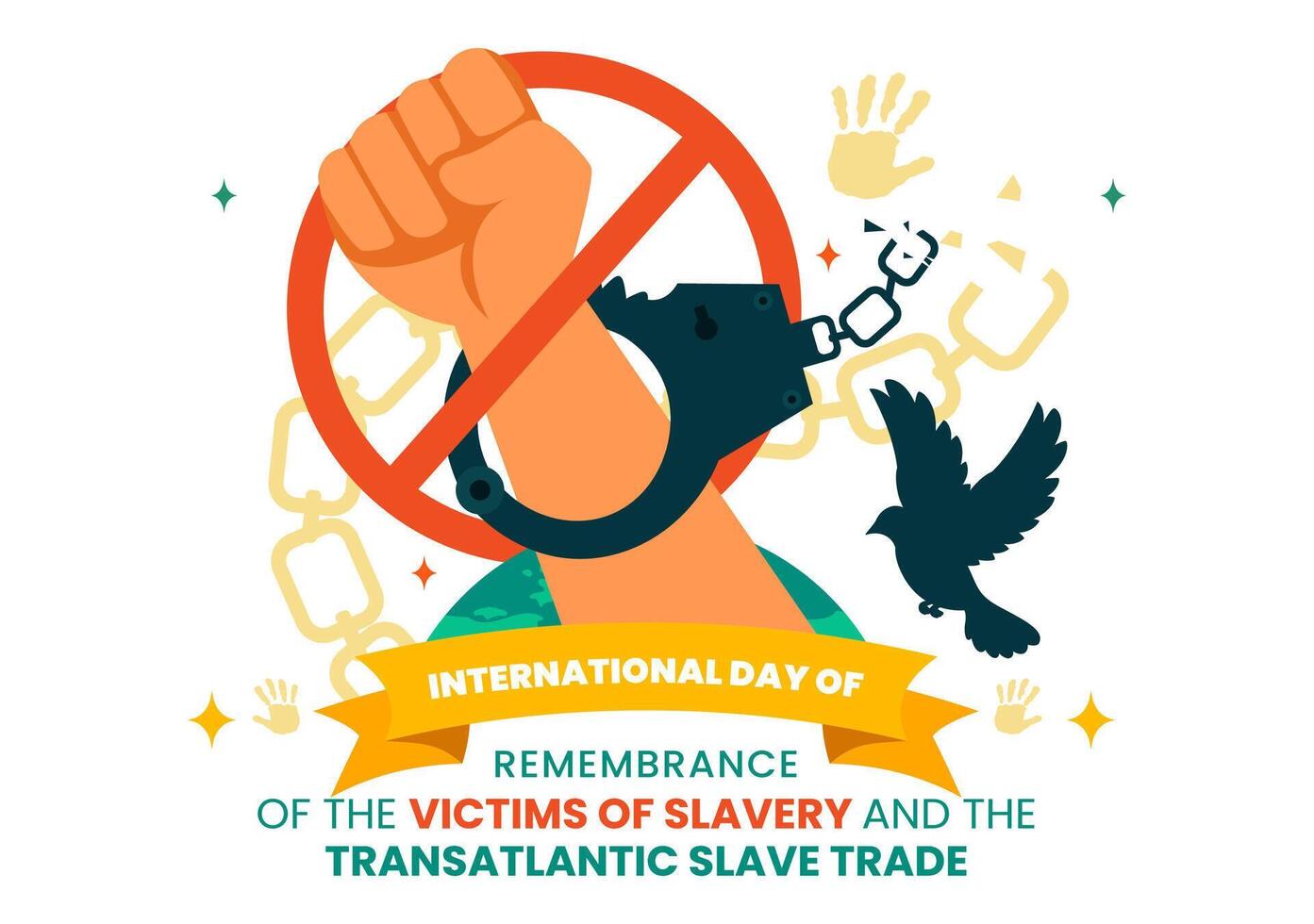 Transatlantic Slave Trade Victims Remembrance with Broken Shackles Illustration vector