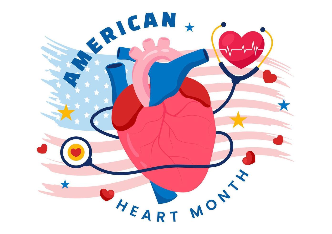 Heart Health Awareness Month Illustration for February with Red Heart and Flag vector
