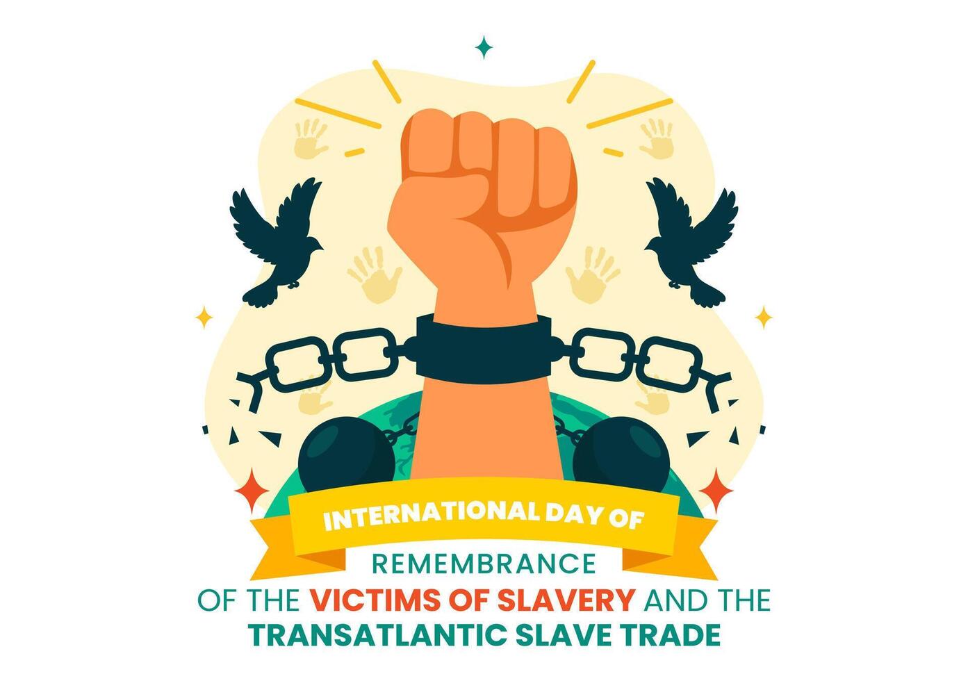 Freedom Day Illustration for Victims of Slavery with Broken Shackles vector