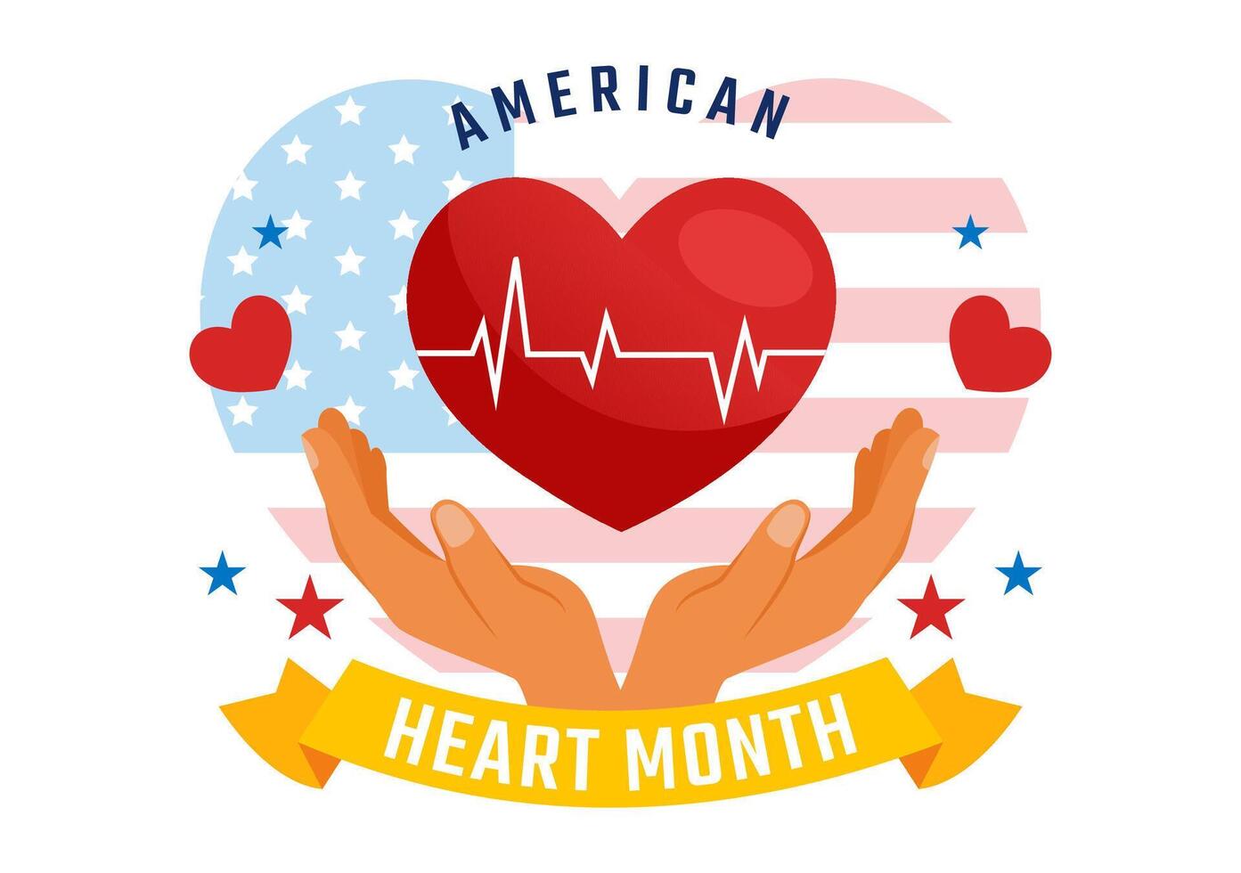 USA Heart Month Design with Red Heart and American Flag for February Awareness vector