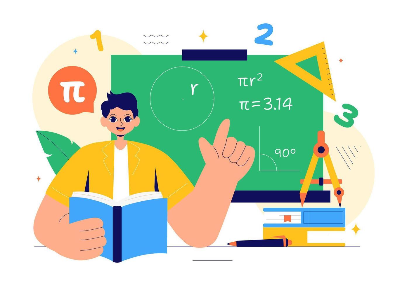 Math Education Illustration with Symbols, Equations, and School Supplies in the Background vector
