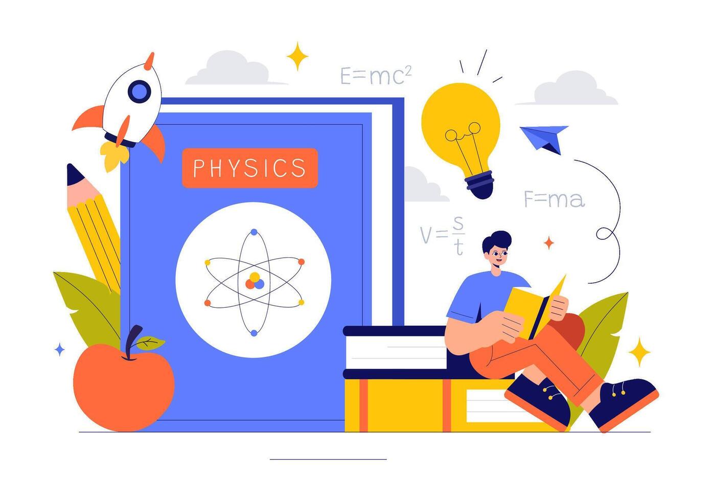 Students Exploring Physics Concepts Illustration with Electricity and Magnetism vector