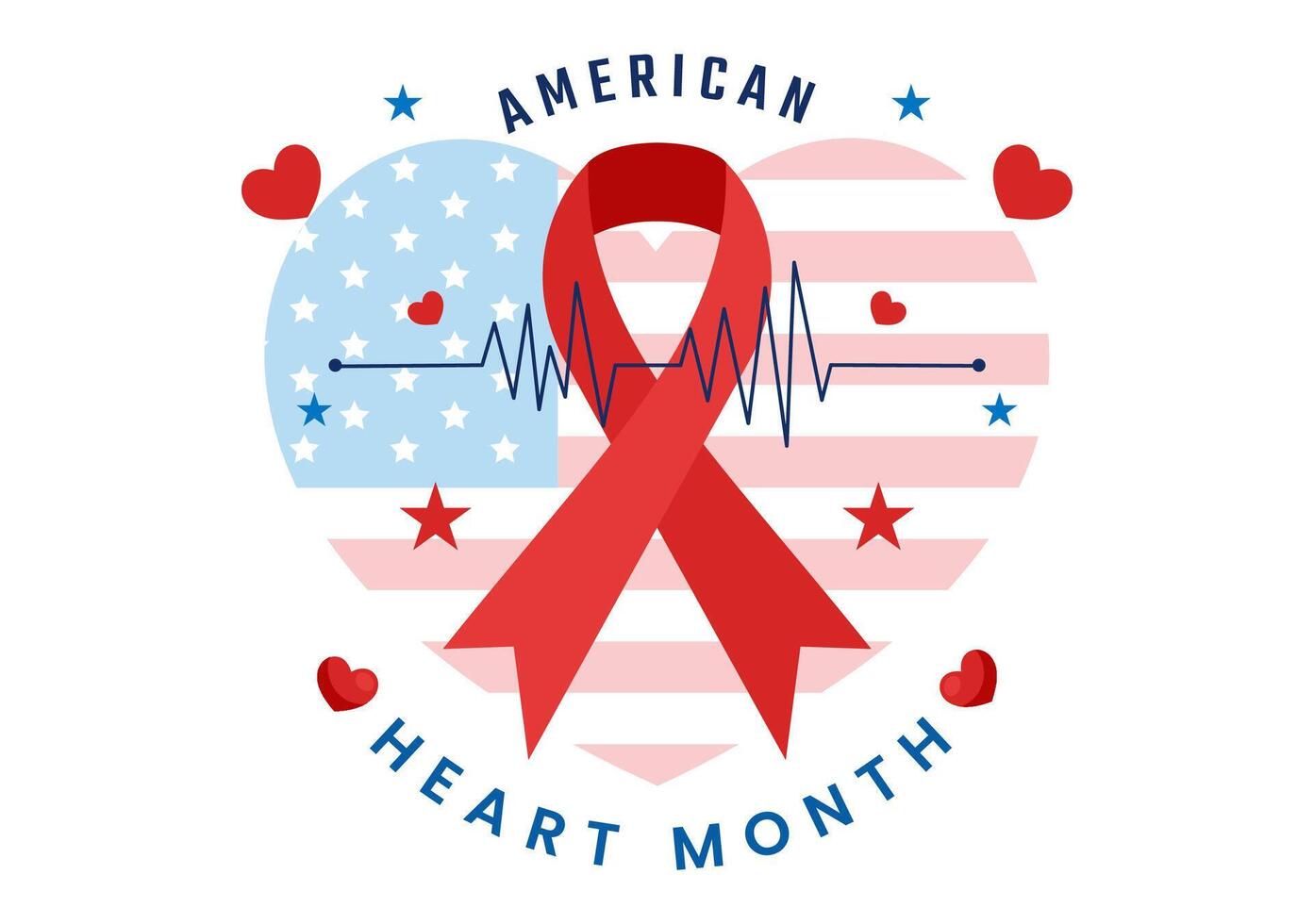 Design Celebrating February as American Heart Month with Heart Symbol and National Flag vector