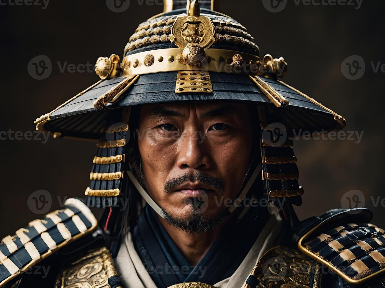 Traditional samurai warrior in ornate armor showcasing historical Japanese culture photo