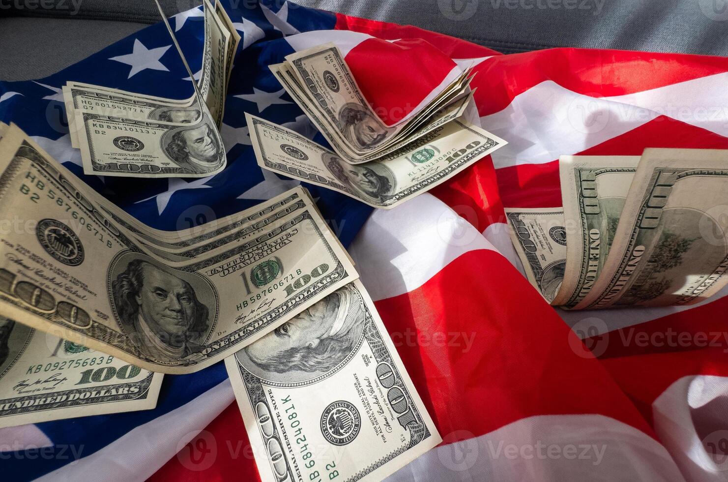 USA national flag and currency usd money banknotes. Business and finance concept photo