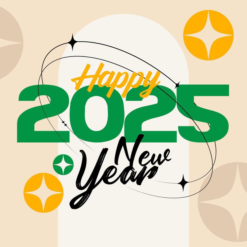 Typography 2025 colorful Happy New Year card, poster, banner and card design vector