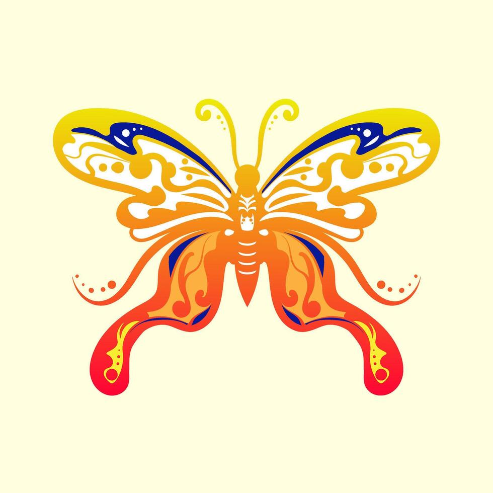 colorful gradient butterfly with a pattern on it. Abstract Butterfly Wings. Exotic Moth Decor. Elegant Flying Insect. vector
