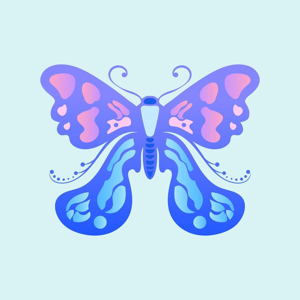 Abstract Butterfly Wings Elegant Flying Insect Exotic Moth Decor colorful blue gradient butterfly with a pattern on it. vector