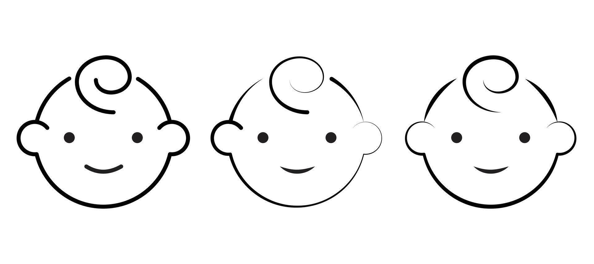 Cute Baby Faces in Simple Line Art. Stylized baby faces, drawn in a simple black line art style. vector