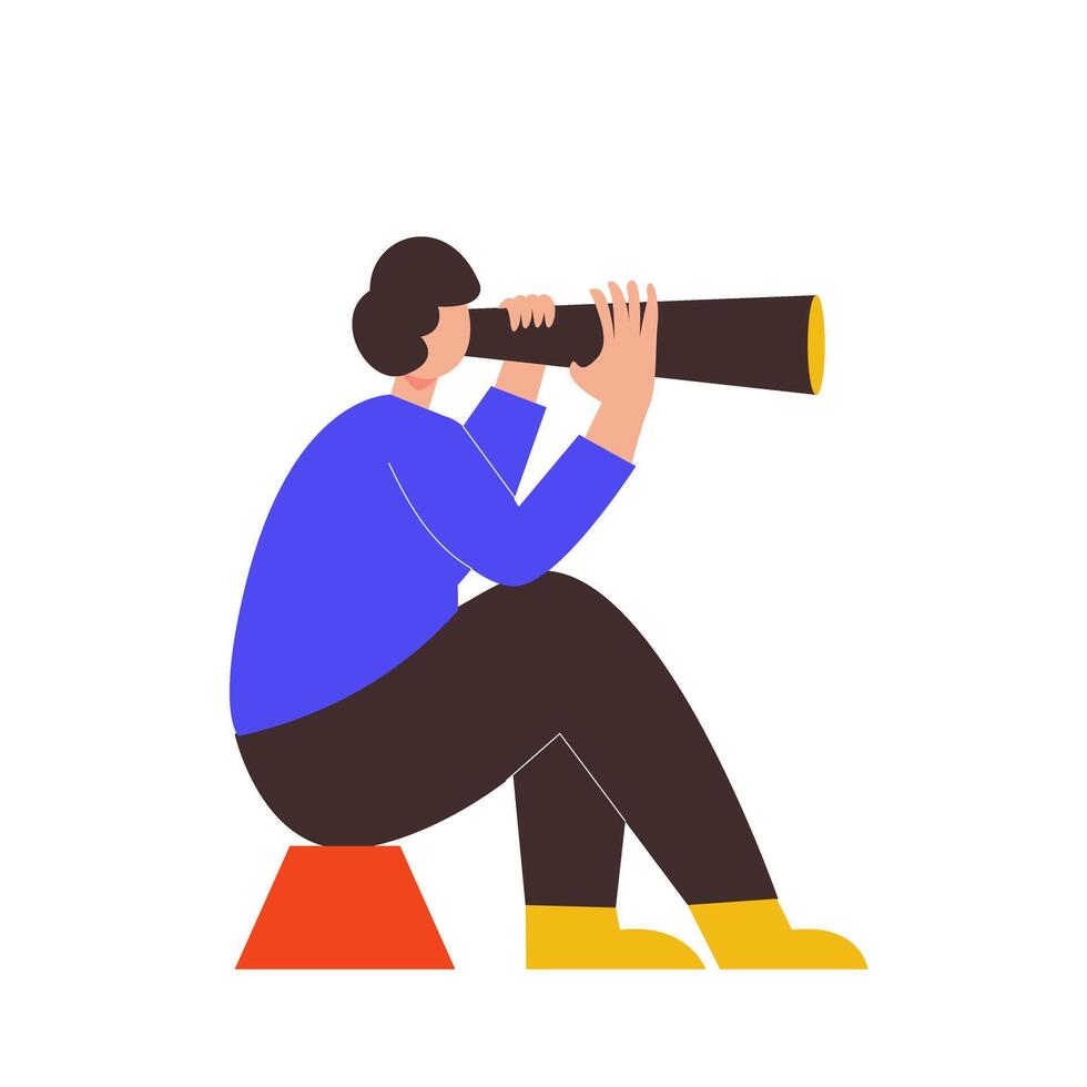 Illustration of a man standing and holding binoculars to see something vector