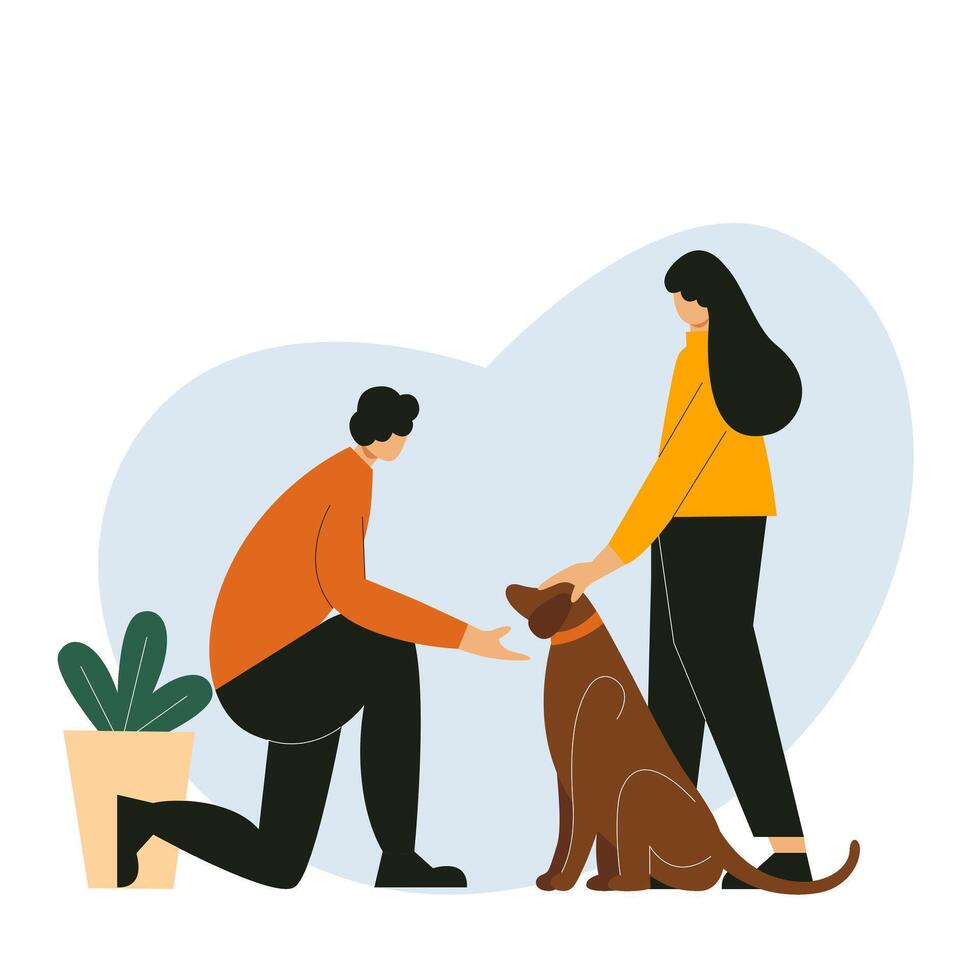 Illustration of a man playing with his wife and dog vector