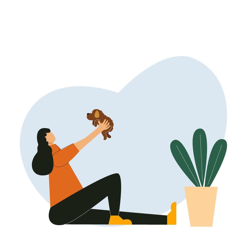 Illustration of a man playing with his puppy vector