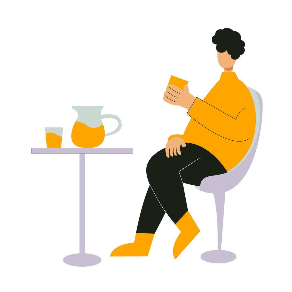 illustration of a man relaxing and drinking coffee vector