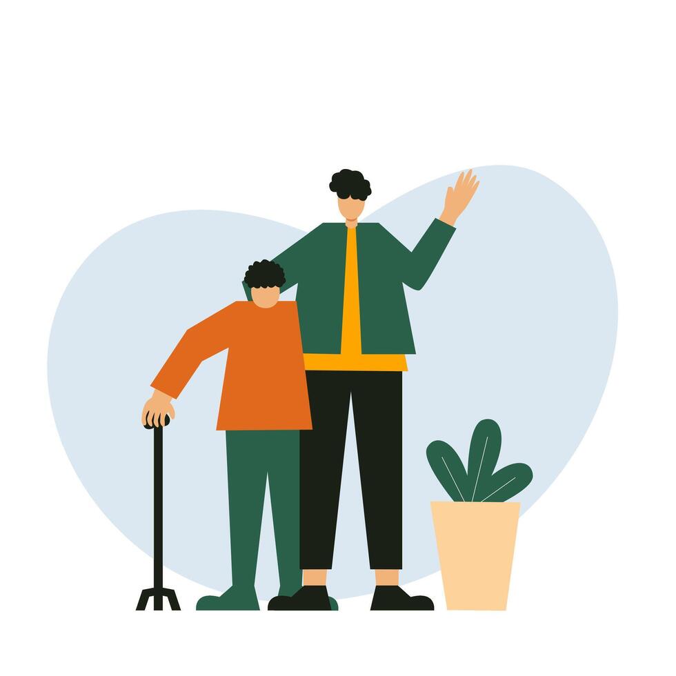 Illustration of a man hugging his mother with love vector