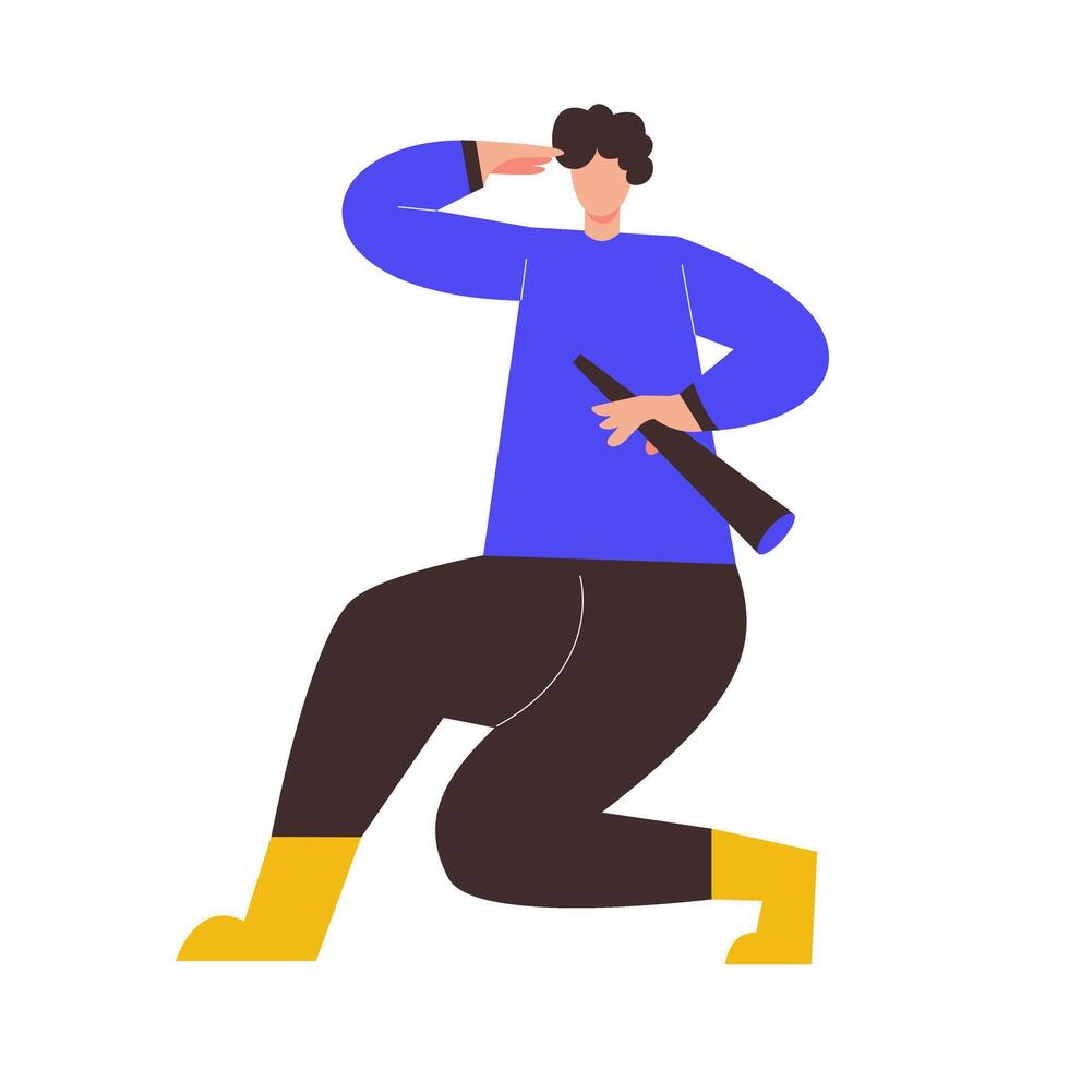 Illustration of a man standing and holding binoculars to see something vector