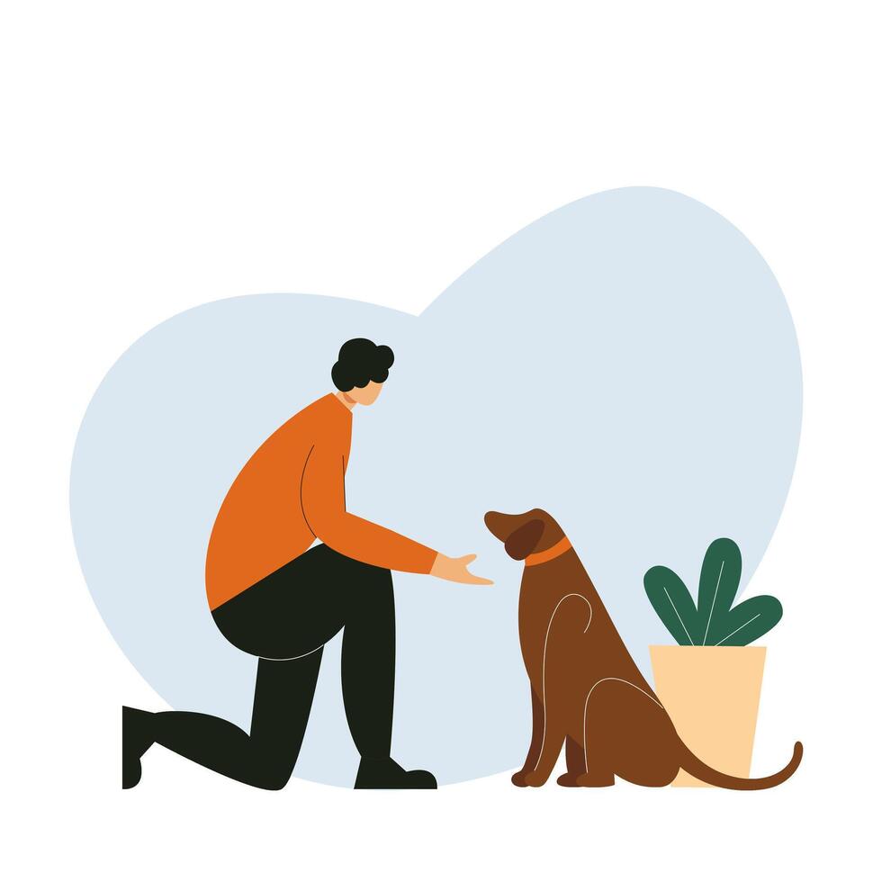 Illustration of a man playing with his dog vector