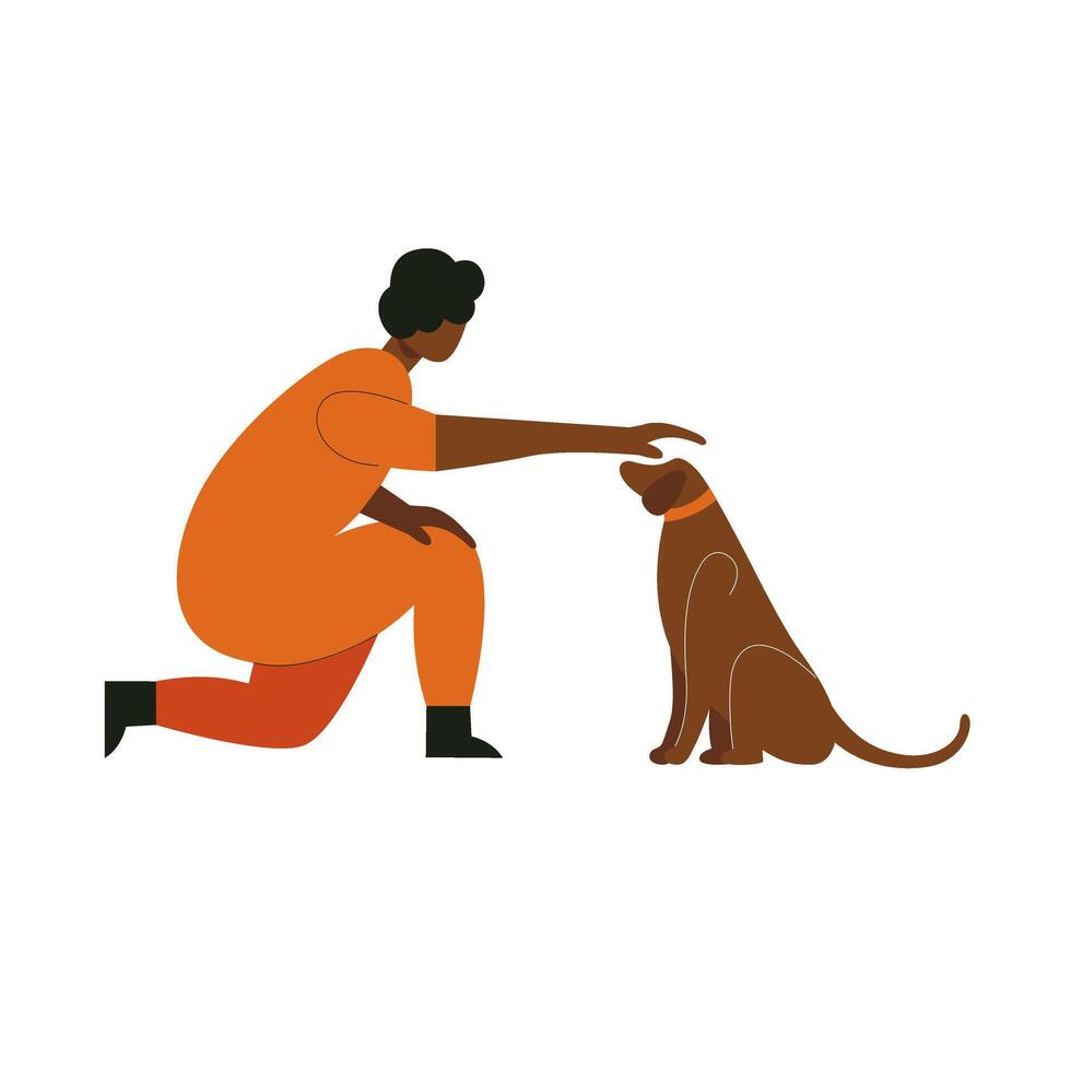 illustration of a woman sitting playing with a dog vector