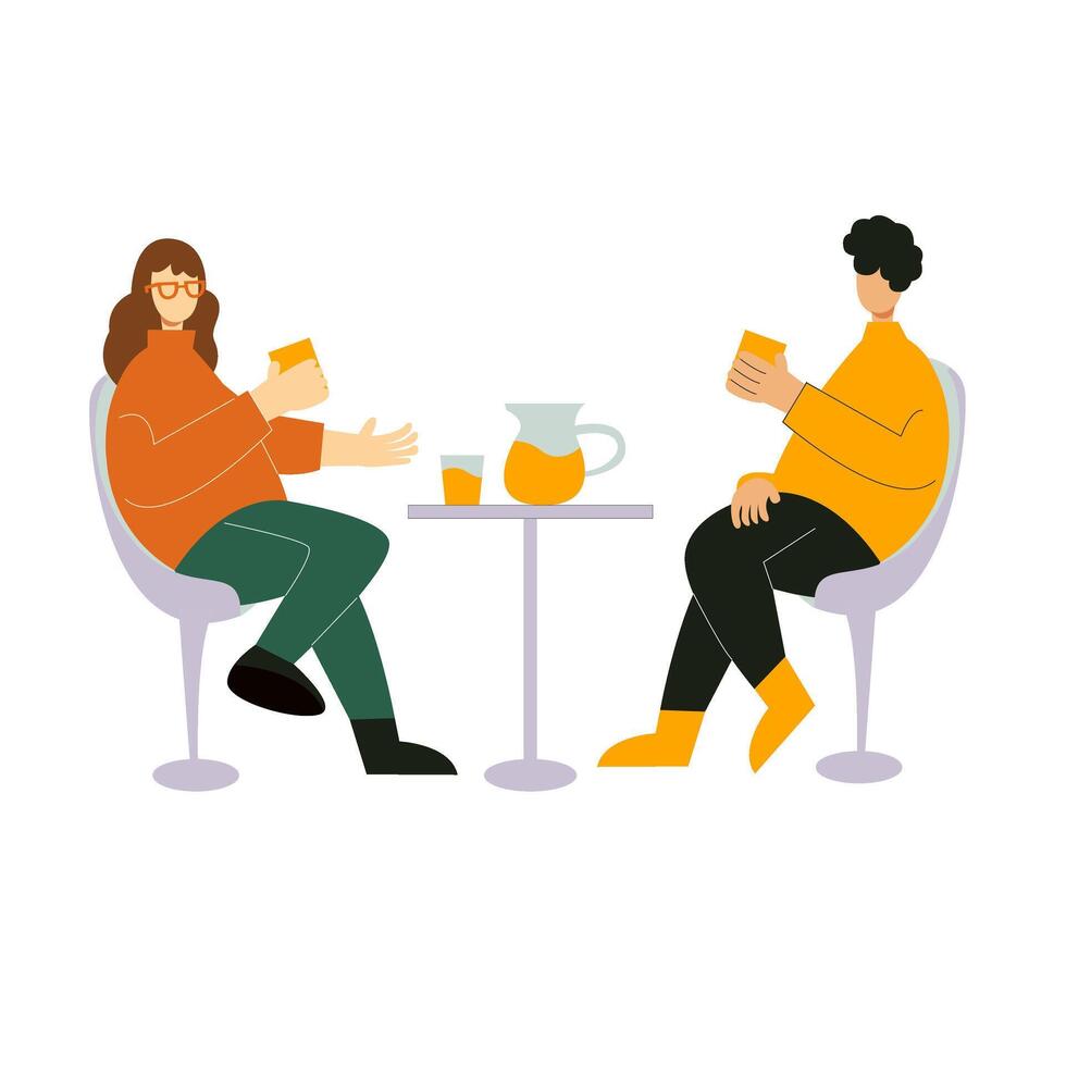 illustration of a couple relaxing and drinking coffee vector