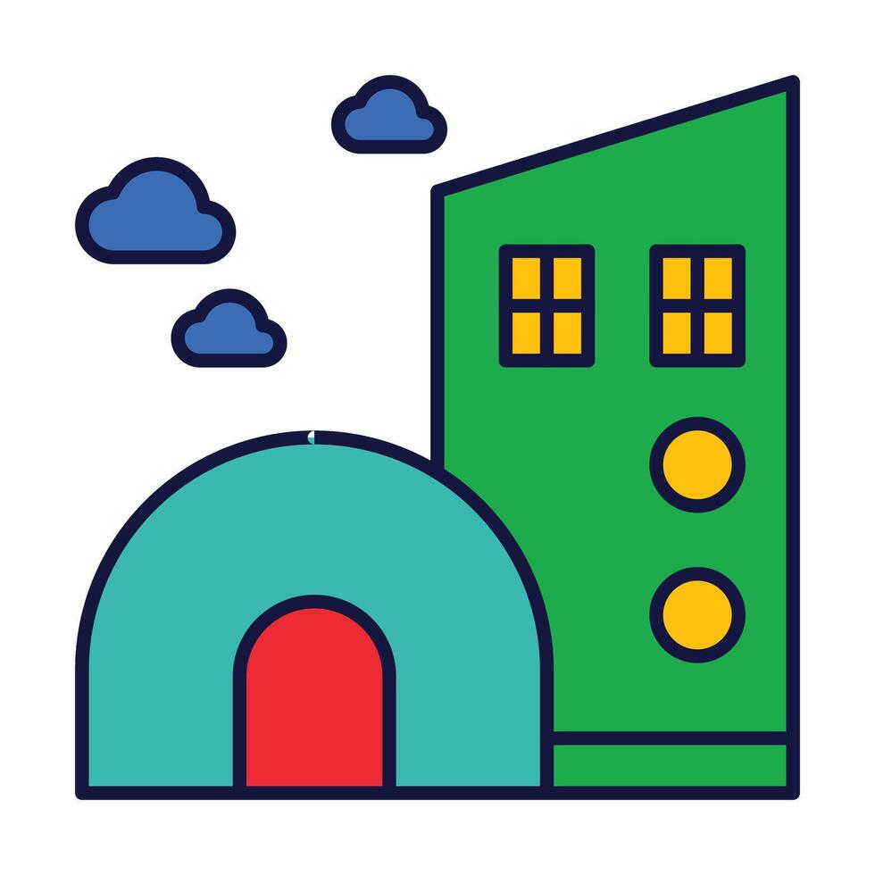 House Architecture of Building Construction Filled Icons vector